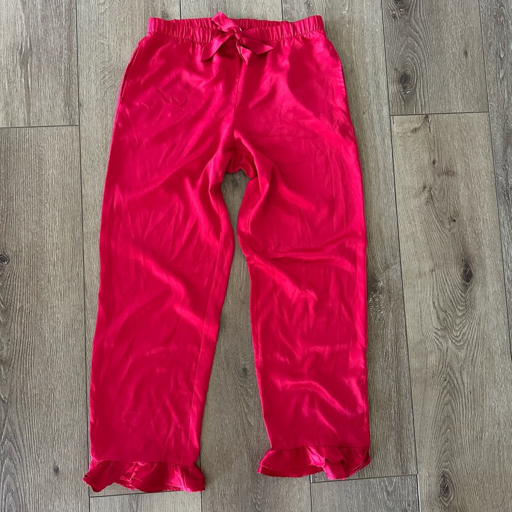 Victoria's Secret Red Ruffle Satin PJ Bottoms